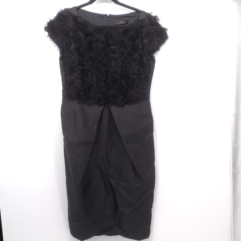 Carolina Herrera Black Textured Bodice Midi Dress
